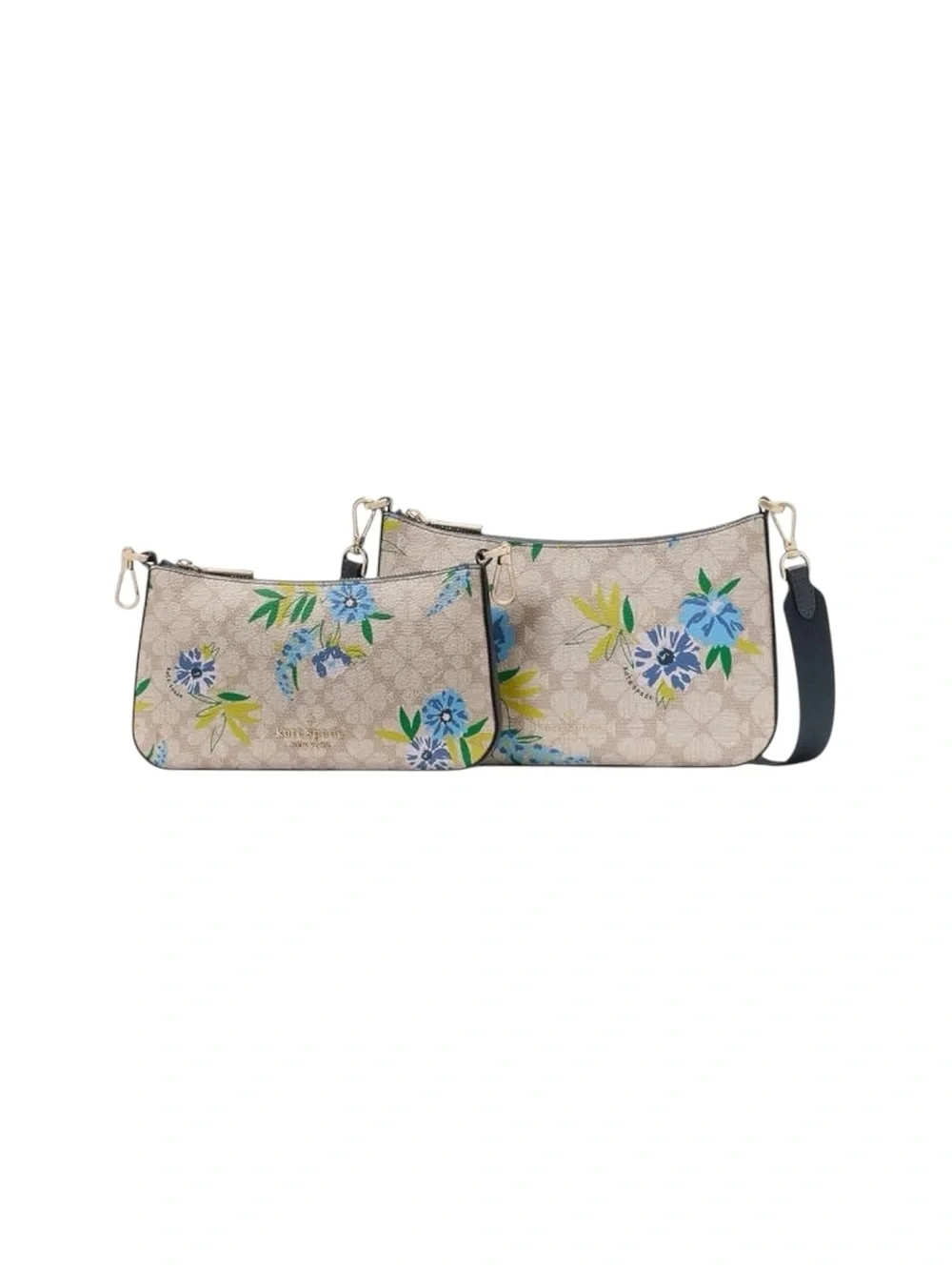 Kate Spade 2-in-1 Set Beige Blue Floral Convertible Crossbody Bag NWT $349 MSRP